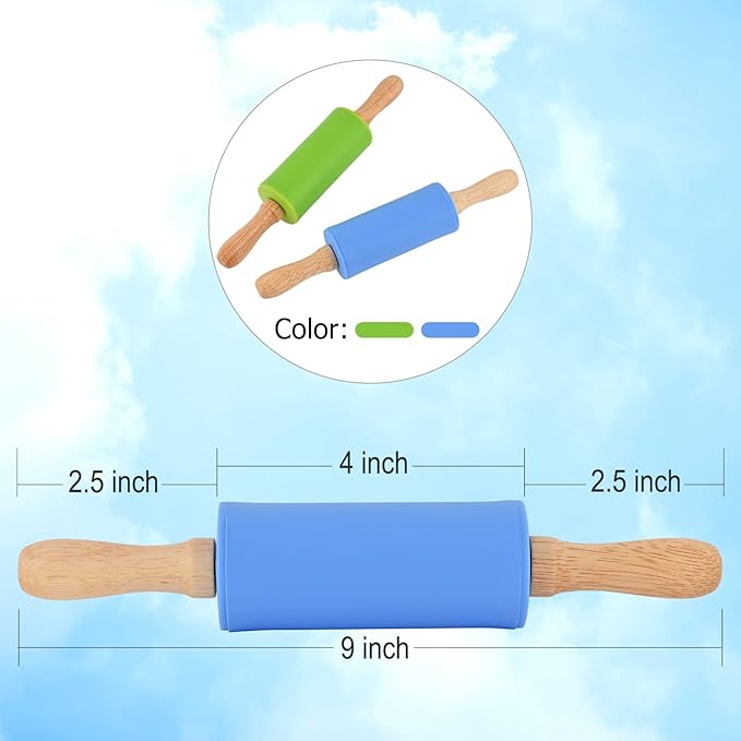 Mini Silicone Rolling Pin for Kids, Non-stick Surface Wood Handle, 9 Inch 1 Pack White Candy Granules