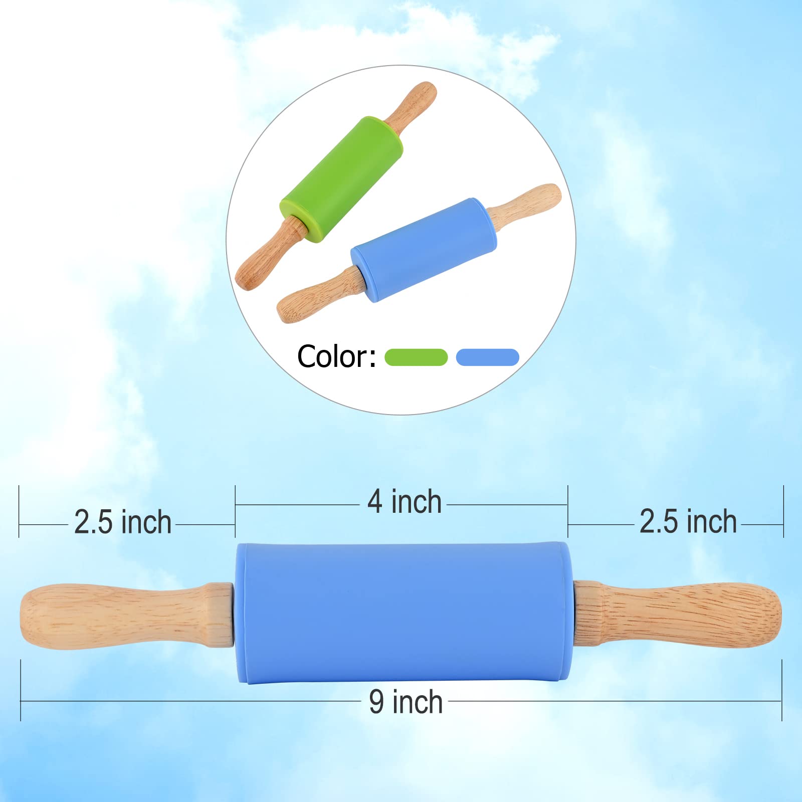 Honglida Mini Silicone Rolling Pin for Kids, Non-stick Surface Wood Handle, 9 Inch 12 Pack