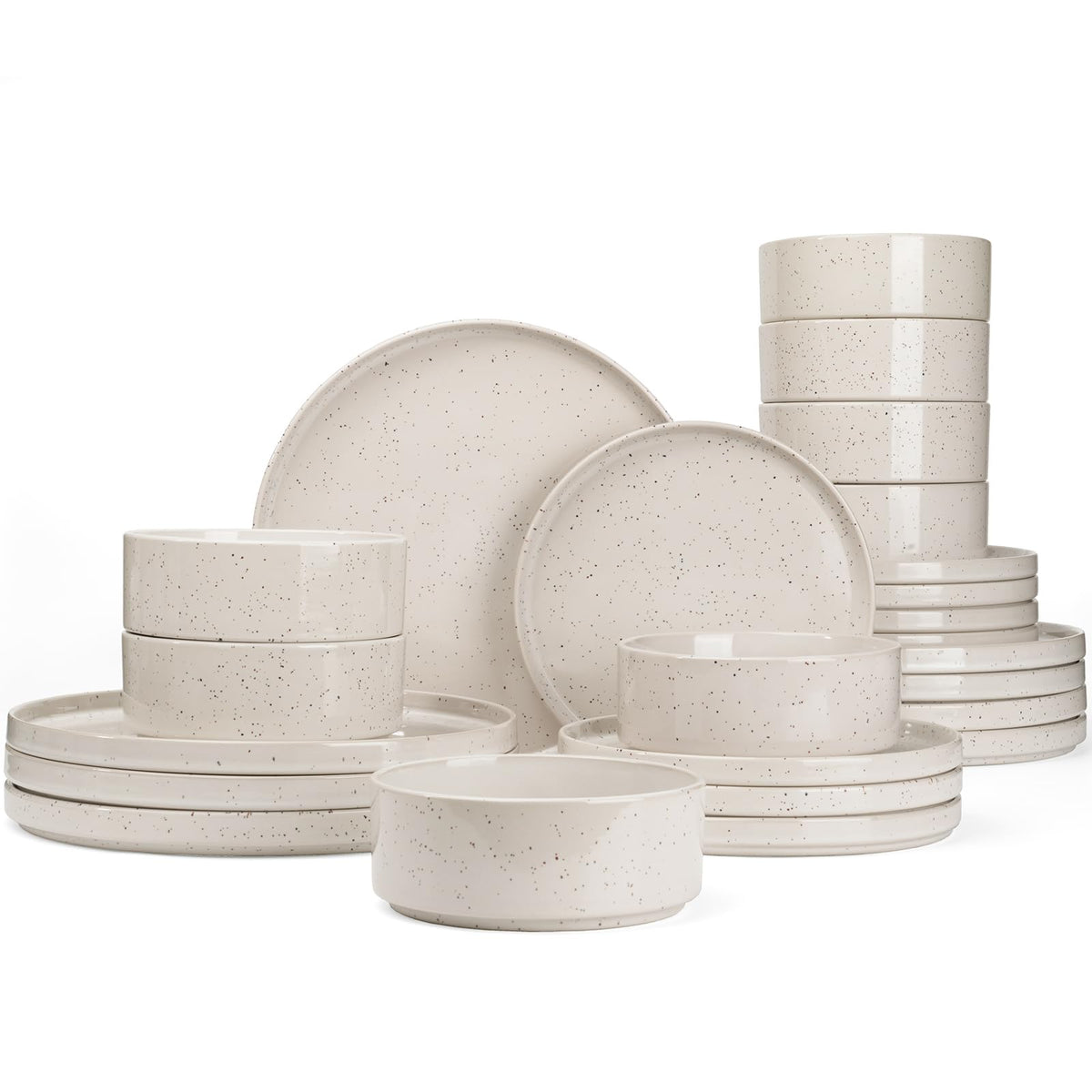 Famiware Nebula Plates and Bowls, 18-Piece Dinnerware Set, White