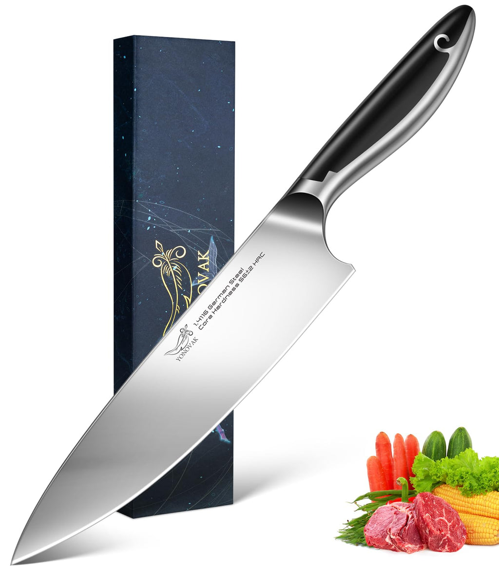 YONOVAK 8 Inch German Chef Knife in EN1.4116 High Carbon Steel, Ultra Sharp Non-Slip Full-Tang Handle Kitchen Knife, Dishwasher Safe Rust Resistant Chefs Knife, Thoughtful Birthday Gifts for Women