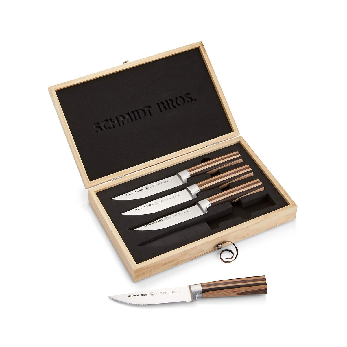 Schmidt Brothers - Carbon 6, 6-Piece Jumbo Steak Knife Set, High Carbon German Stainless Cutlery in a Wood Gift Box