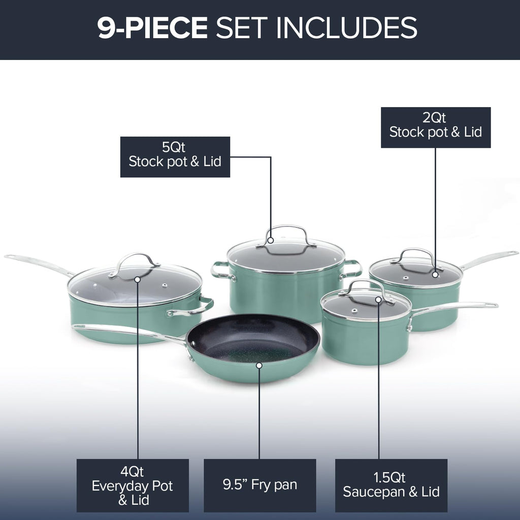 Nuwave Healthy Duralon Blue Ceramic Nonstick Coated 9pc Cookware Set