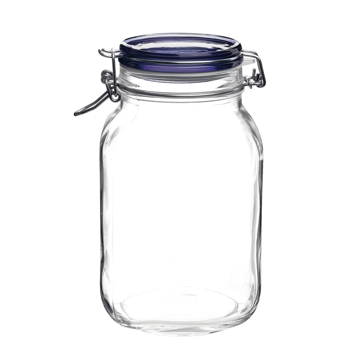 Bormioli Rocco Fido Glass Jar, Blue Lid - Serving & Entertaining Container - 33.75 oz Airtight Clamp Canister for Appetizers, Desserts, Snacks & Gifting - Italian Glass, Dishwasher Safe