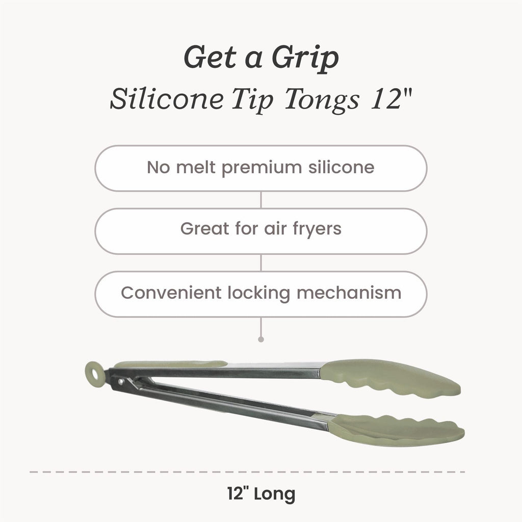 Starpack Get a Grip Silicone Kitchen Tongs (12 Inch) - LFGB Non Toxic, 600°F Heat Resistant, BPA-Free - Heavy-Duty Stainless Steel, Locking - Dishwasher Safe for Nonstick Cookware