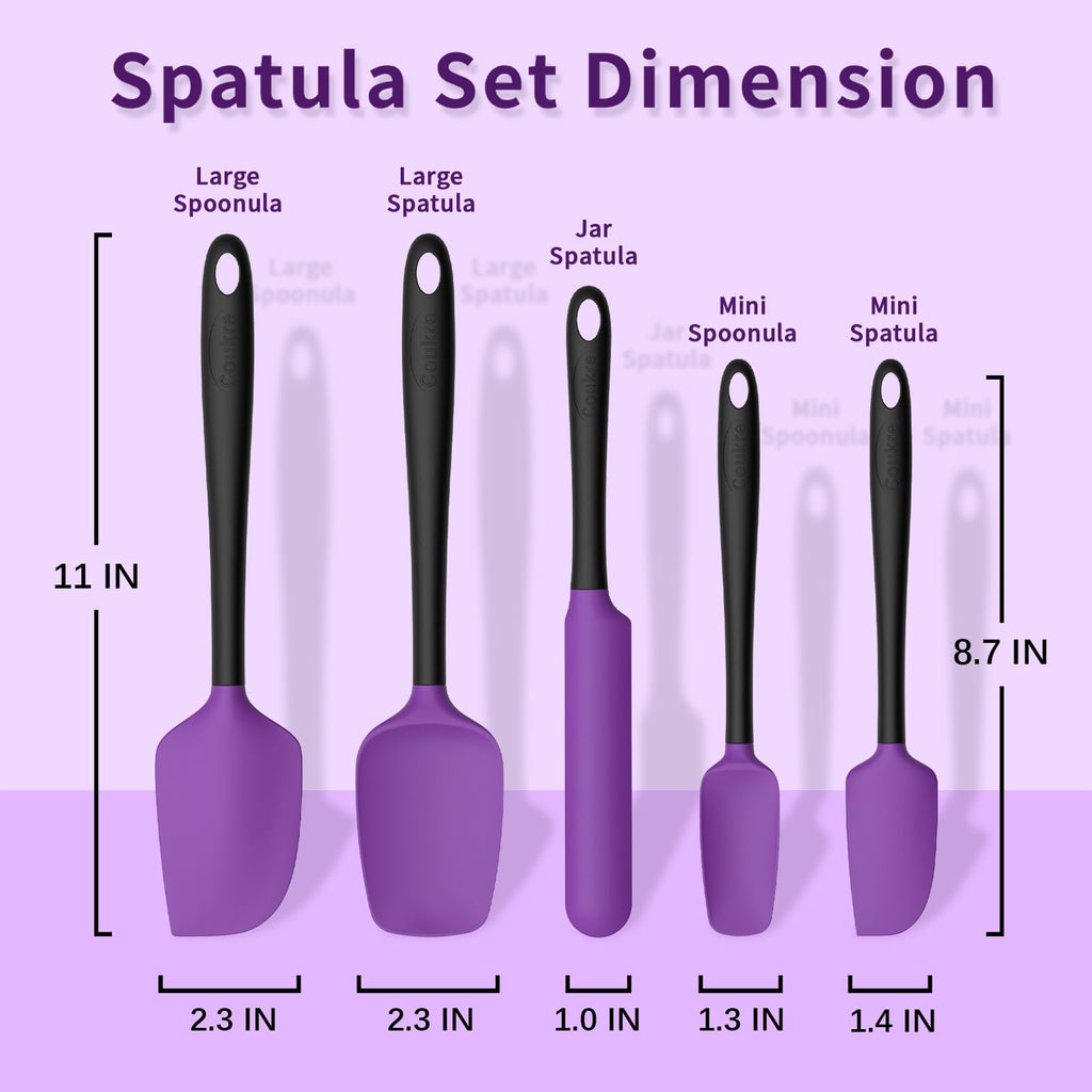 Coukre Silicone Spatula Set of 5,High Temperature Resistant, Food Grade Silicone, Dishwasher Safe, for Baking, Cooking (Purple Black)