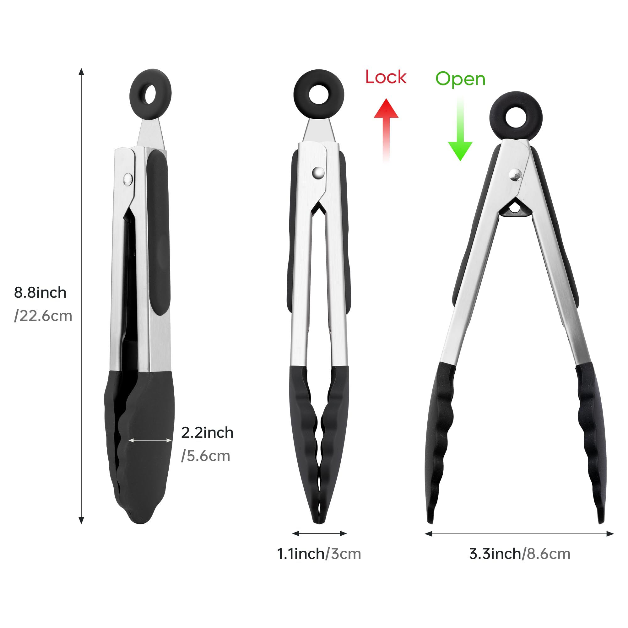 7-Inch Kitchen Tongs Set of 3, Cooking Tongs with Silicone Tips