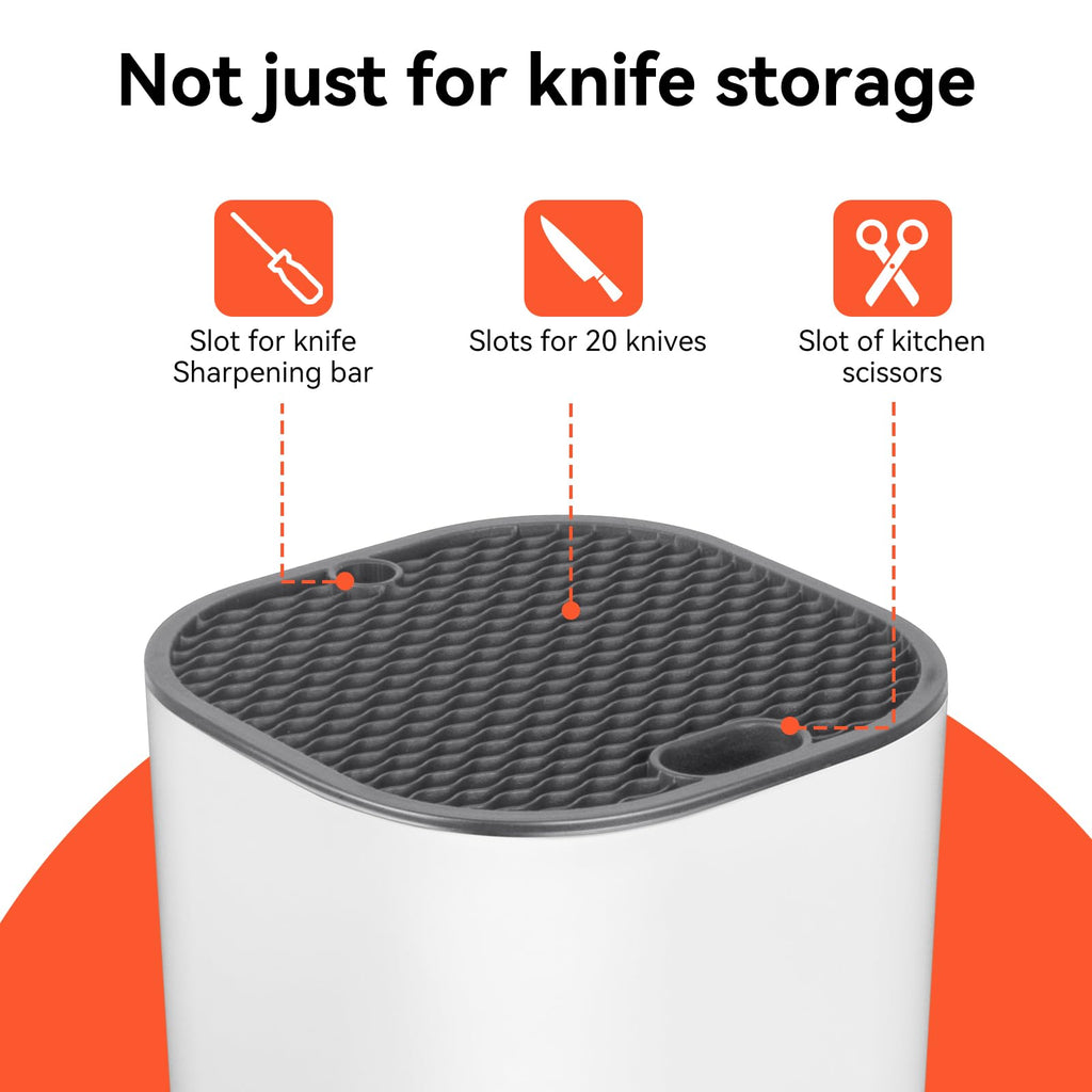 Fohil Knife Block without Knives, Universal Knife Block, Detachable Knife Holder, Space Saver Knife Storage Holder with Scissors Slot, Sharpening Bar Slot, Kitchen Knife Holder White