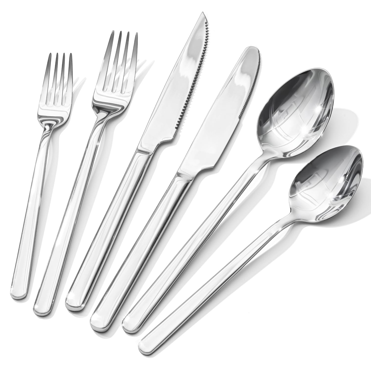 KINGSTONE 36-Piece Silverware Set with Steak Knives, Flatware Set for 6, 18/10 Stainless Steel Tableware Cutlery Set for Home Restaurant, Mirror Finish,Modern Design