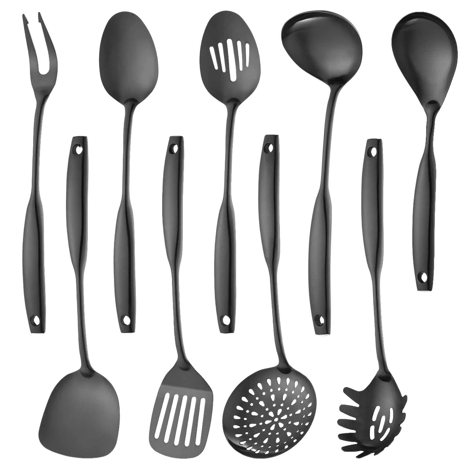 Lazycorner Kitchen Utensil Set 9-Piece Stainless Steel 304 Polished Mirror Finish Cooking Spoons, Slotted Spoon, Turner, Spatula, Pasta Spoon– Dishwasher Safe, Rust-Resistant