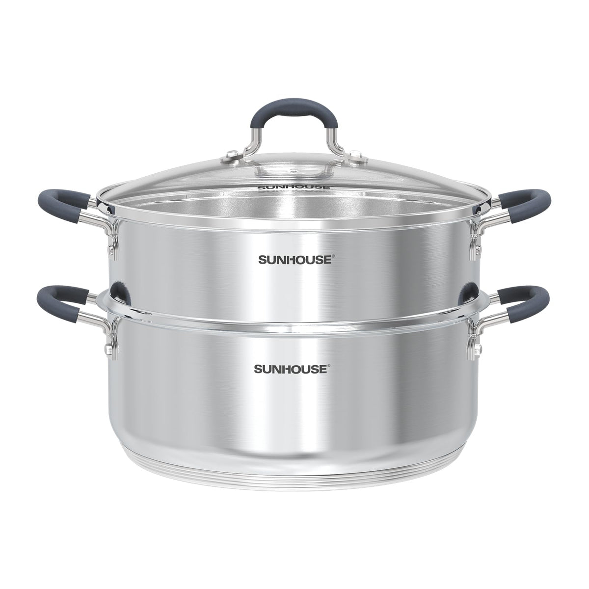 SUNHOUSE 6.3 QT Stainless Steel Steamer Pot for Cooking with Glass Lid
