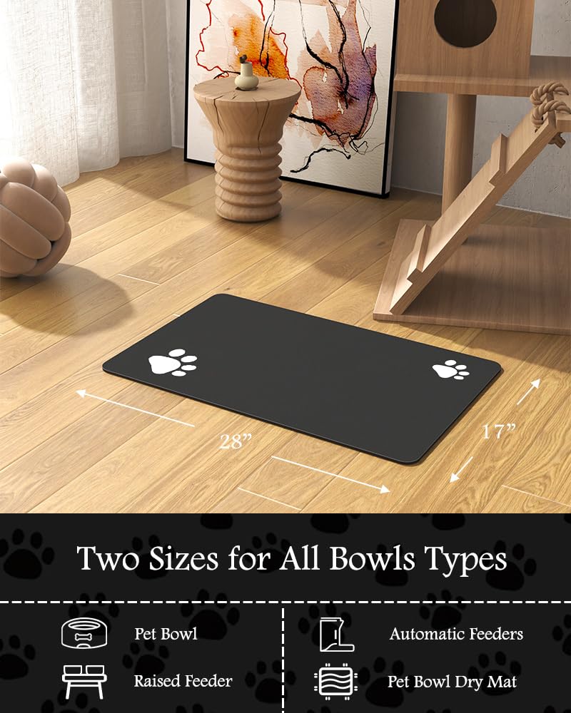 PADOOR Pet Feeding Mat-Absorbent Dog Mat for Food and Water Bowl-No Stains Quick Dry Water Dispenser Mat-Dog Accessories Pet Supplies-Bowl for Messy Drinkers（Darkgrey,17"x28"）