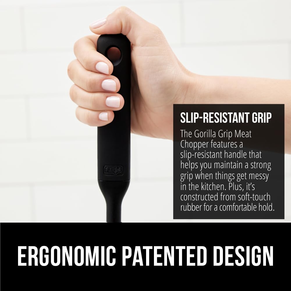 GORILLA GRIP Patented Heat Resistant Meat Chopper, Potato Masher, Black