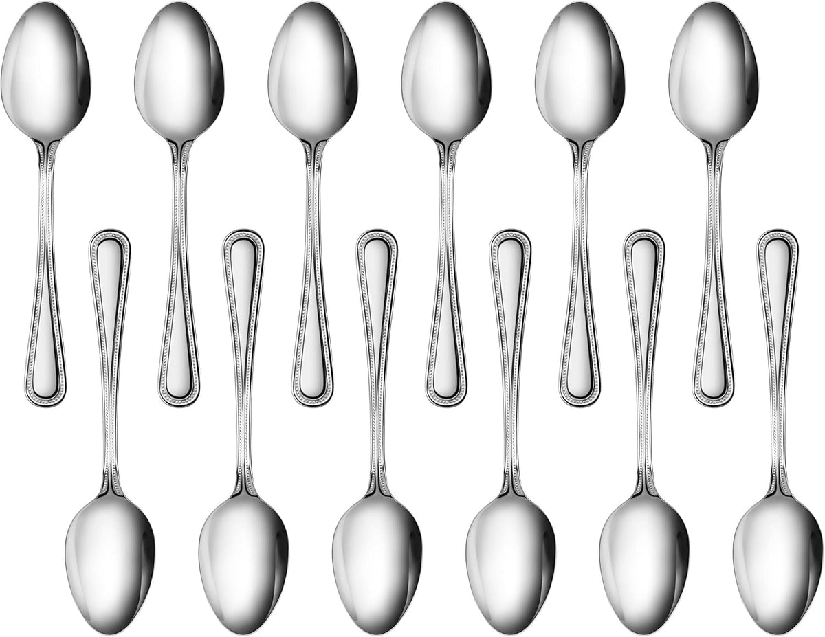 New Star Foodservice Bead Pattern 18/0 Stainless Steel Dinner/Dessert Spoon, 7.6-Inch, Set of 12, Commercial Grade