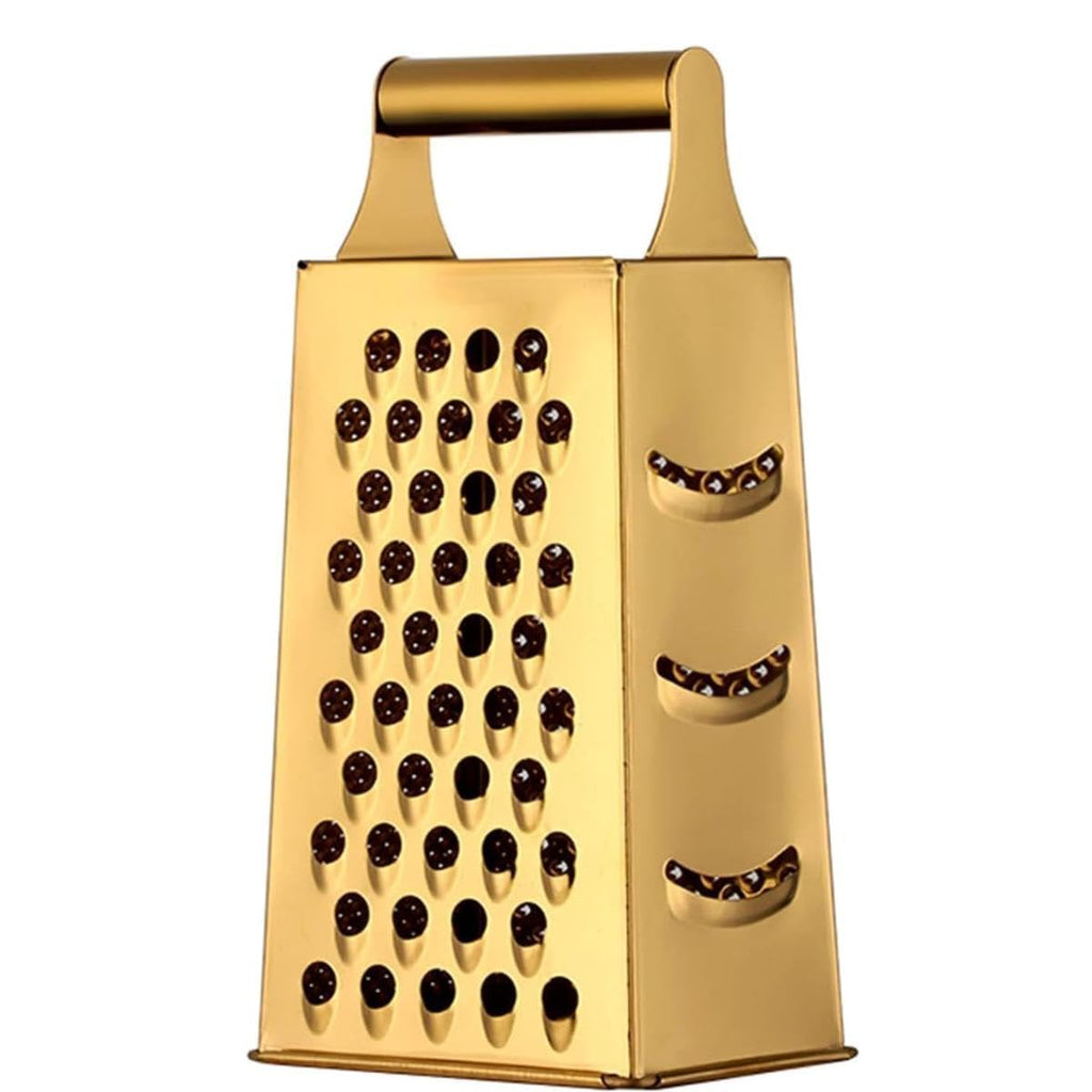 GUIYAL Stainless Steel 4 Sides Grater Slicer with Handle, Multifunctional Cutter Planing for Ginger, Garlic, Cucumbers, Carrots, Cheese, Potato, Ergonomic Design Kitchen Gadgets Accessories（Gold）