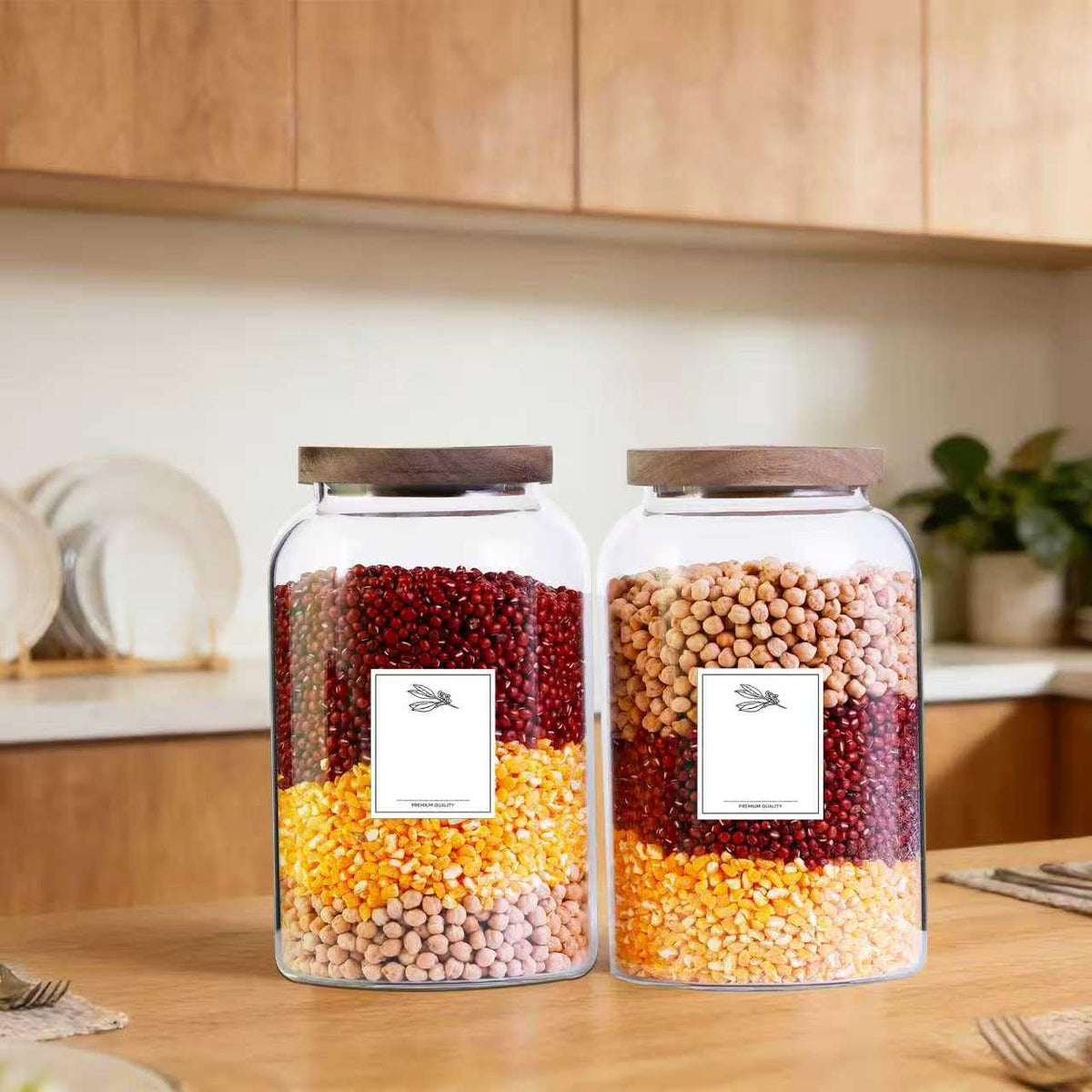 COBKSXUEP Two 2.7L Large Capacity Transparent Glass Sealed Jars with Lids.Food Storage Jars,Used for Various Food Preservation Jars,Such As Coffee,Rice,Flour,Sugar,Spices,Beans,and Grains