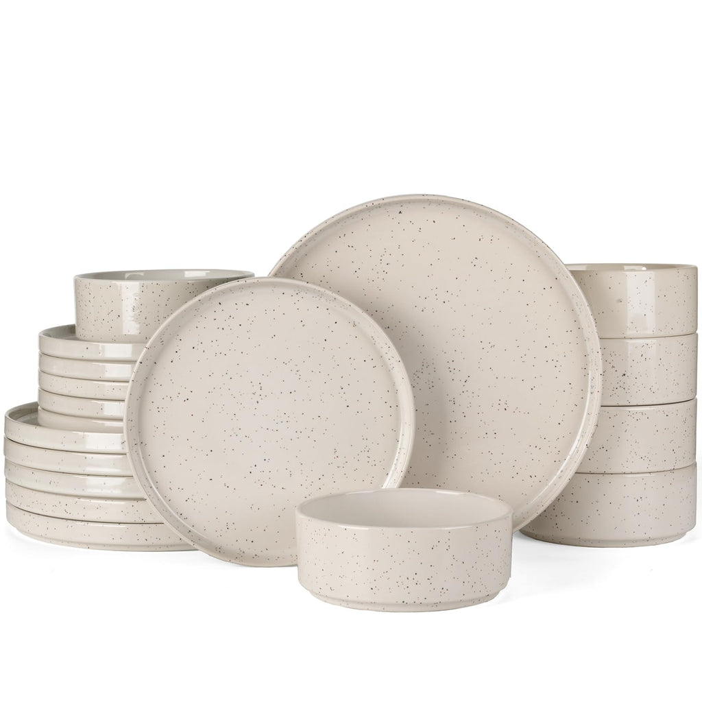 Famiware Nebula Plates and Bowls, 18-Piece Dinnerware Set, White