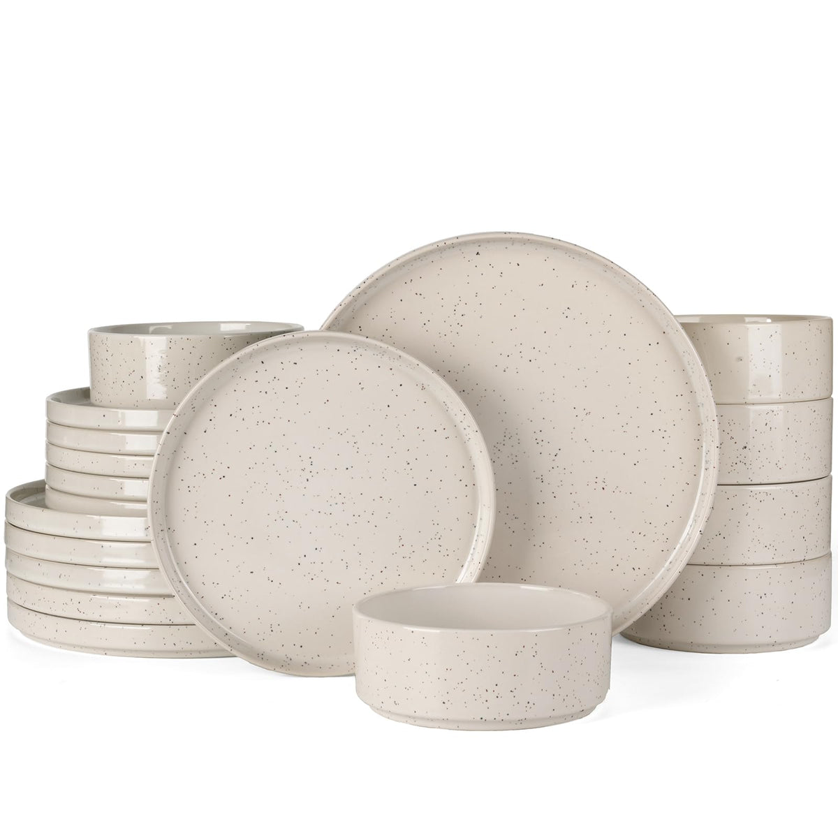Famiware Nebula Plates and Bowls, 18-Piece Dinnerware Set, White