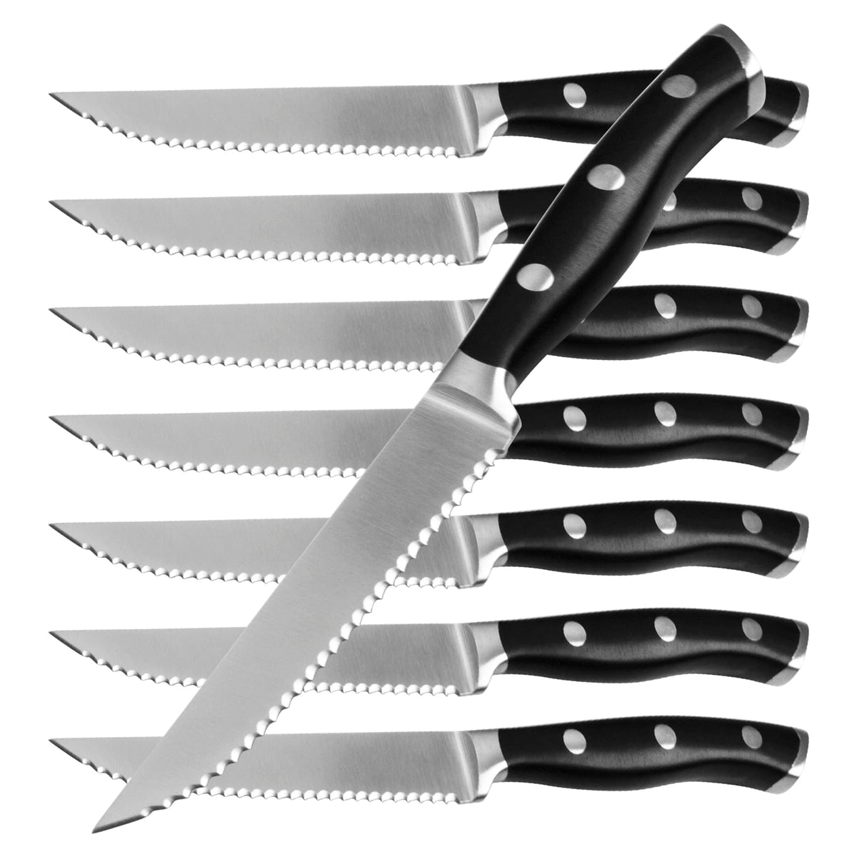 Alata 8-Piece Steak Knives Set with Block, Full-Tang Serrated Sharp Knives