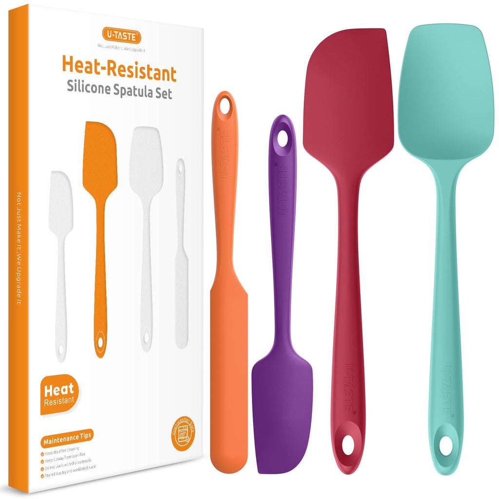 U-Taste 600°F Heat Resistant Food Grade Silicone Spatula, 4-Pcs, Multicolor