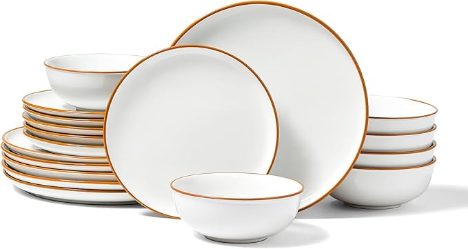 VEVOR Dinnerware Set, Service for 6 (18 PCS), Round Plates and Bowls Sets, Scratch Resistant Ceramic Dinner Ware, Dishwasher and Microwave Suitable Kitchen Dish, for Dessert Salad Soup Pasta, White