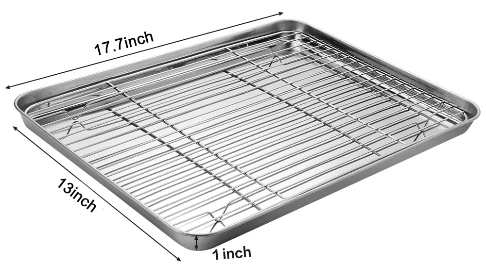 MCIRCO 6 Piece Stainless Steel Baking Sheet with Rack with Silicone Baking Mat Set (2 Pans + 2 Racks + 2 Mats), 17.3 x 13 x 1 Inch Cookie Sheet with Cooling Rack, Easy Clean