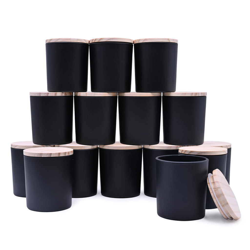 SHOWIN 10 OZ Thick Candle Jars for Making Candles 15 Pcs, Empty Jars with Wood Lids for Candle Making, Sample Container, Frosted Grey