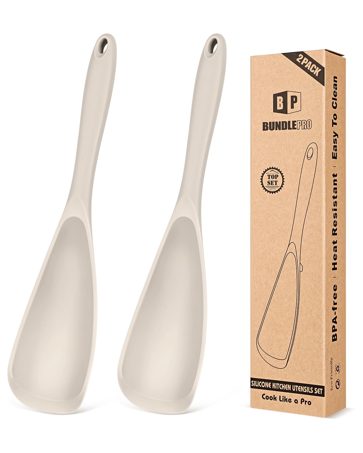 BUNDLEPRO Silicone Cooking Spoons for Nonstick Cookware, One-Piece, 2 Pack