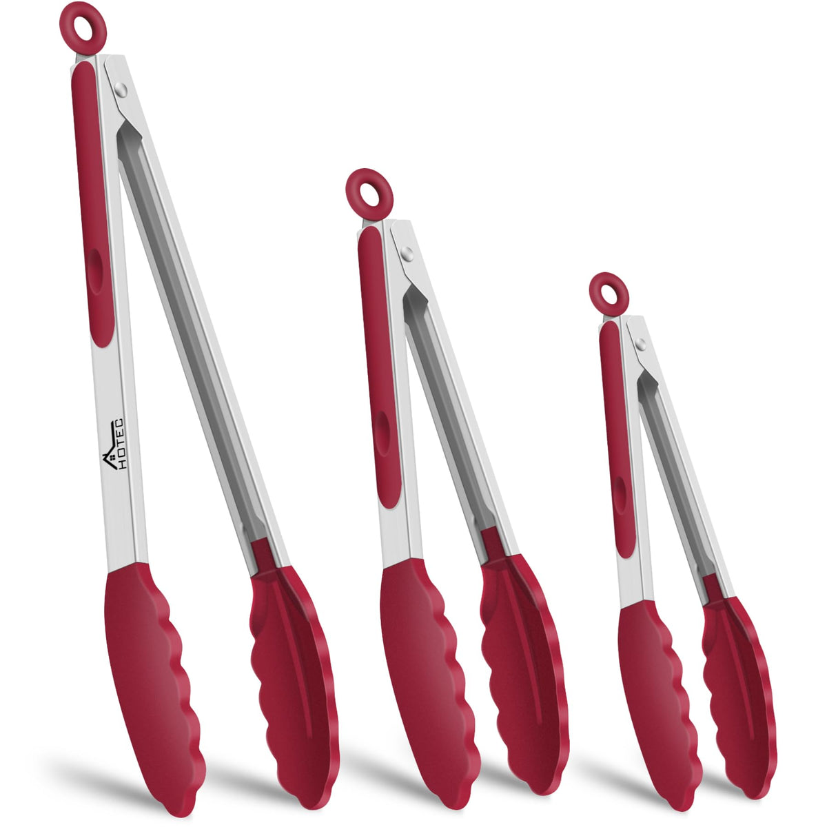 HOTEC Stainless Steel Kitchen Tongs with Silicone Tips, Set of 3-7",9" &12"