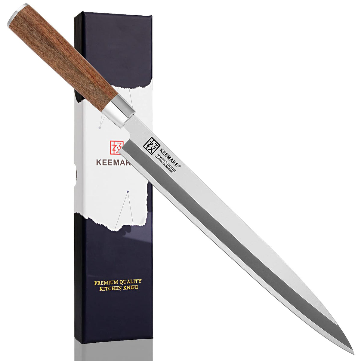 KEEMAKE Sushi Knife Japanese - 11.5 inch Sashimi Knife Japanese VG10 Stainless steel Single Bevel Blade, Perfect Rosewood Handle Yanagiba & Slicing Knives