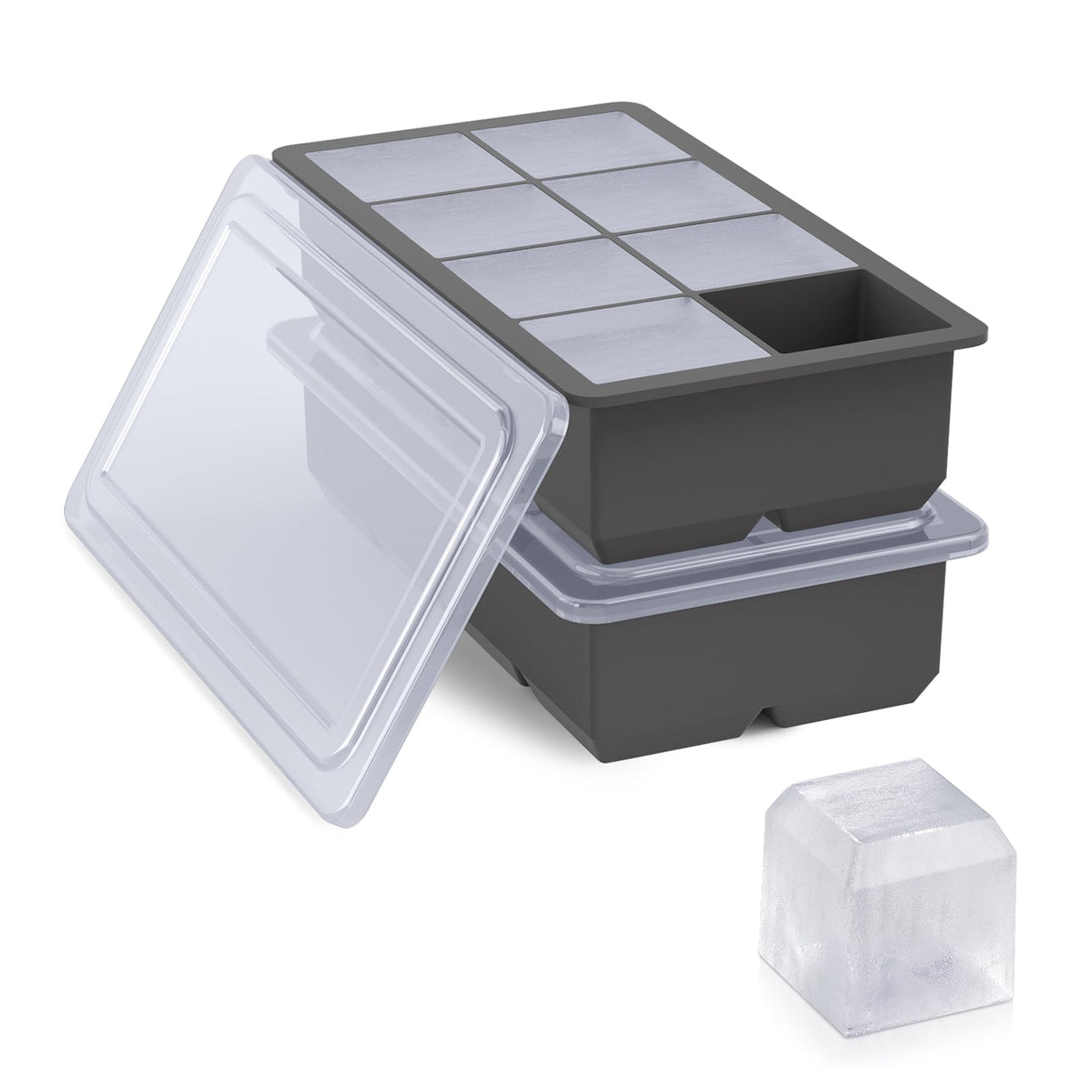 Bangp Large Ice Cube Tray for Whiskey,2 Pack,16 Slow-melting 2"Square Cubes