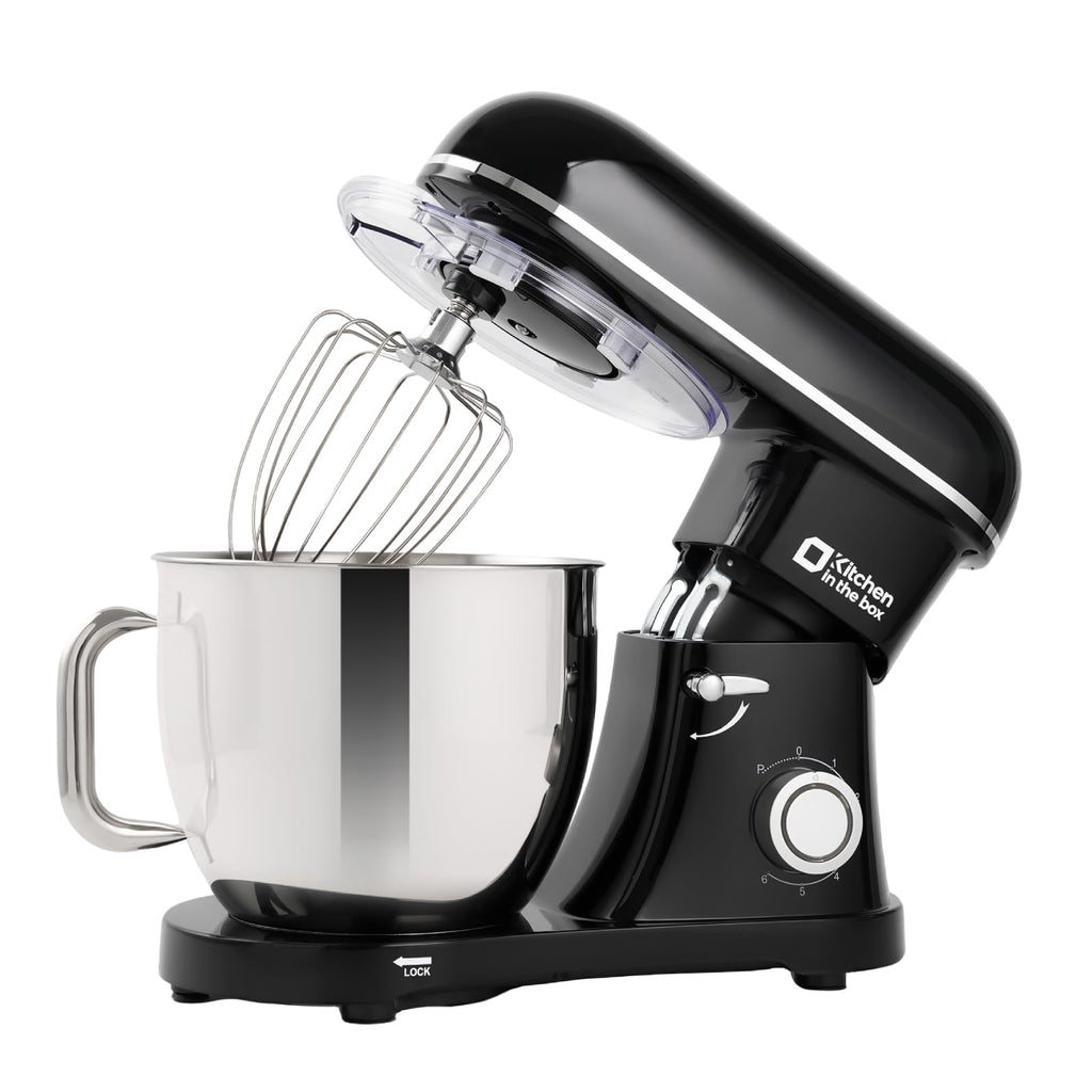 Kitchen in the box Stand Mixer - 6.5 Quart Mixing Bowl with Handle, 900 Watt Heavy Bread Dough Standing Mixers Tilt-head with Dough Hook, Whisk, Flat Beater and Splash Guard (Black)