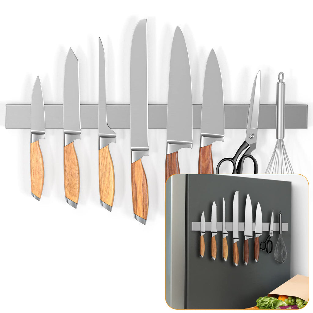 Ninonly 20 Inch Magnetic Knife Holder for Refrigerator, Stainless Steel Double Sided Magnet Knife Strip for Wall, No Drilling Magnetic Knife Rack with Powerful Magnetic Pull Force Fridge Applicable