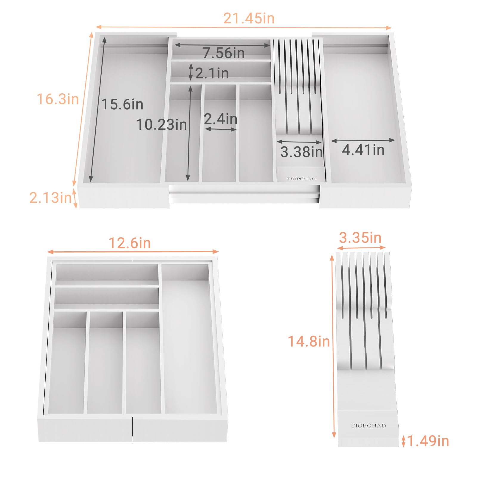 TIOPGHAD Expandable Bamboo Silverware Drawer Organizer Kitchen Tray, White