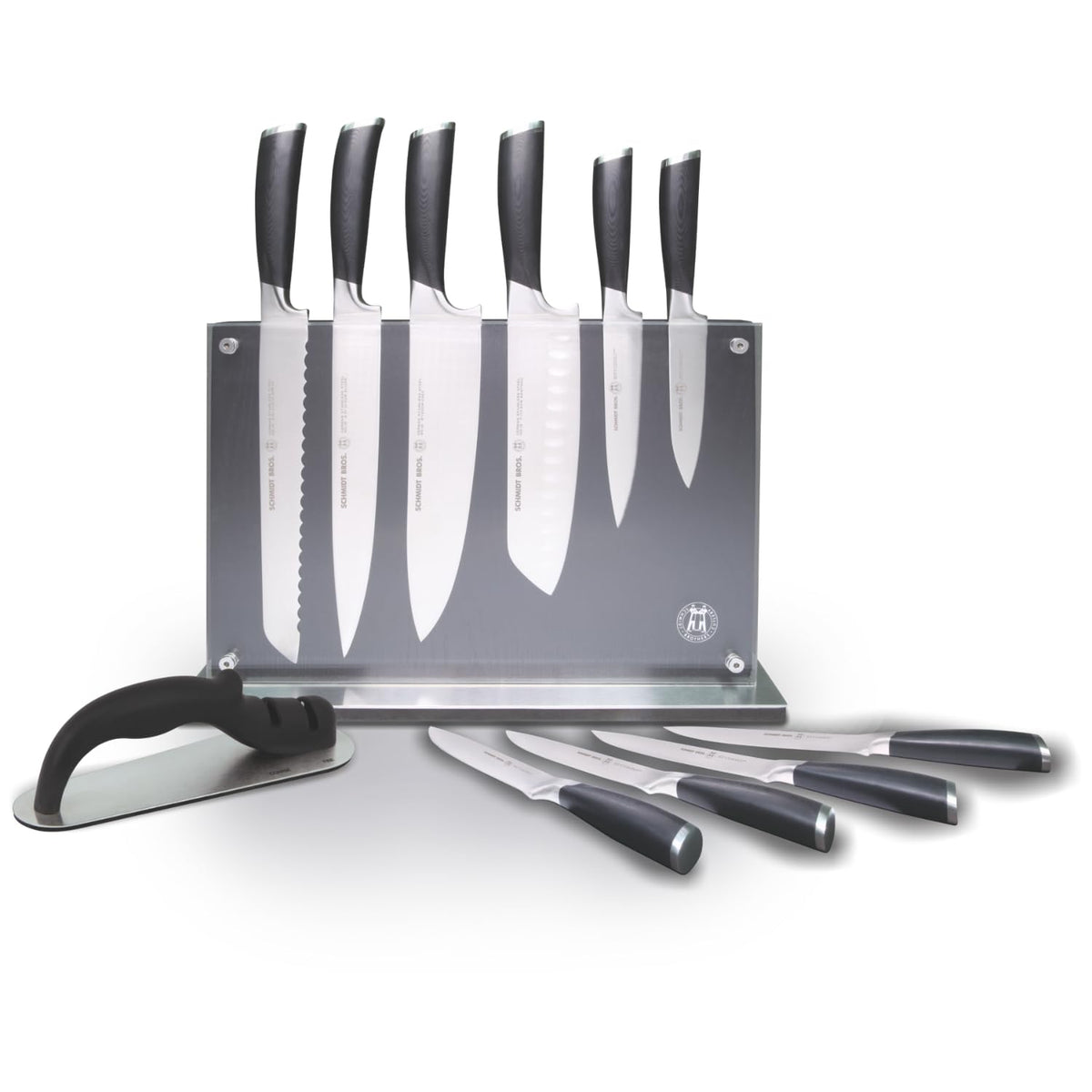 Schmidt Brothers -Heritage 12-Piece Kitchen Knife Set, High-Carbon German Stainless Steel Cutlery, Clear Acrylic Magnetic Knife Block