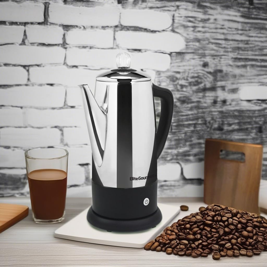Elite Gourmet 12-Cup Electric Coffee Percolator, Keep Warm, Clear Brew Knob