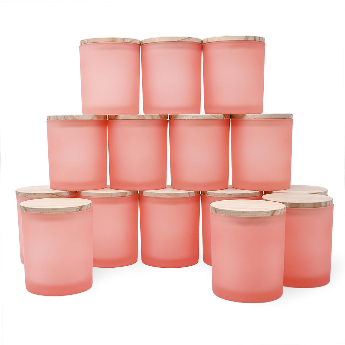 SHOWIN 10 OZ Thick Candle Jars for Making Candles 15 Pcs, Empty Jars with Wood Lids for Candle Making, Sample Container, Frosted Grey