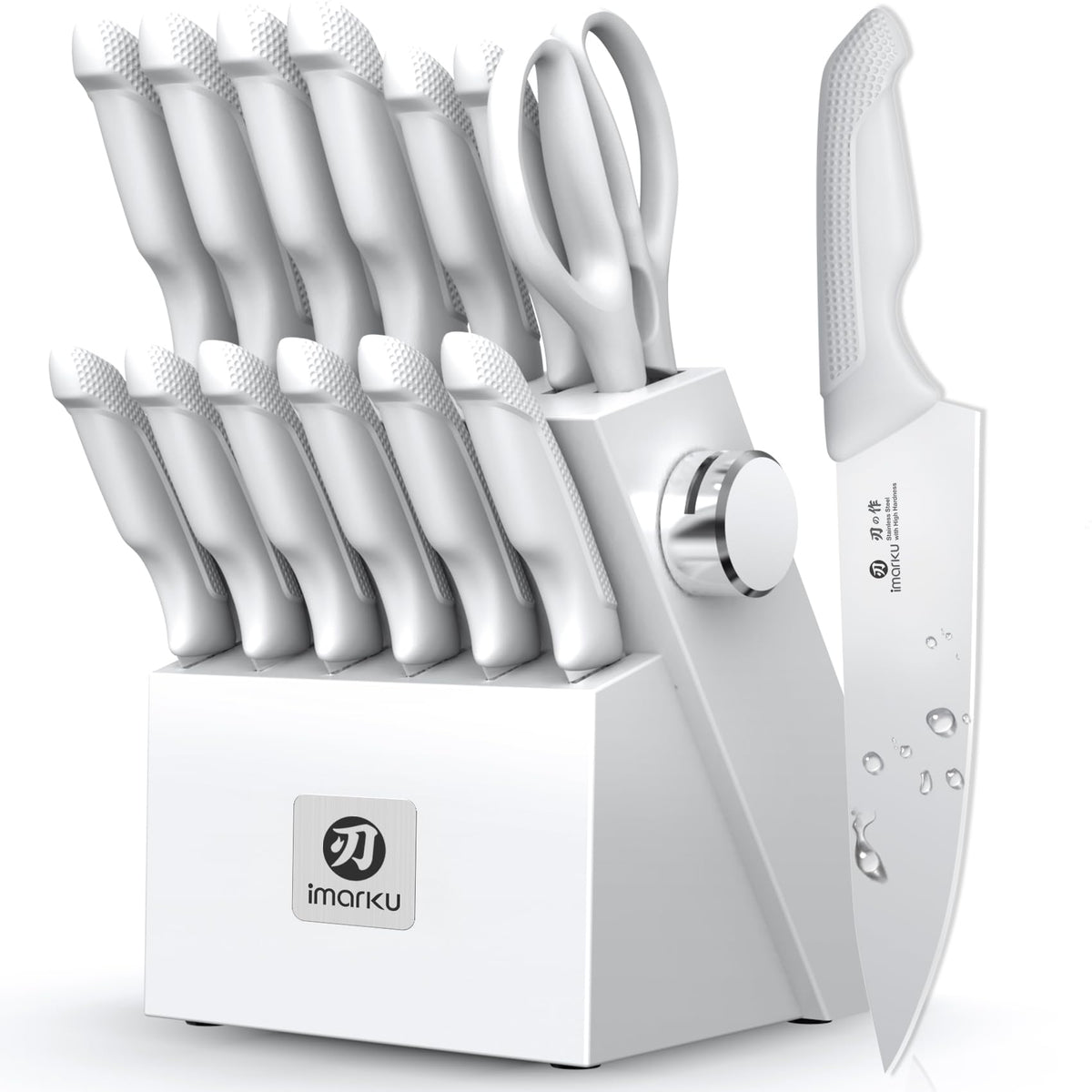 imarku 14 Pcs Japanese Stainless Steel Knives Set for Kitchen Grayish White