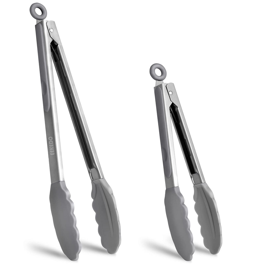 EEKEDO Tongs for Cooking, Stainless Steel Kitchen Tongs with Silicone Tips