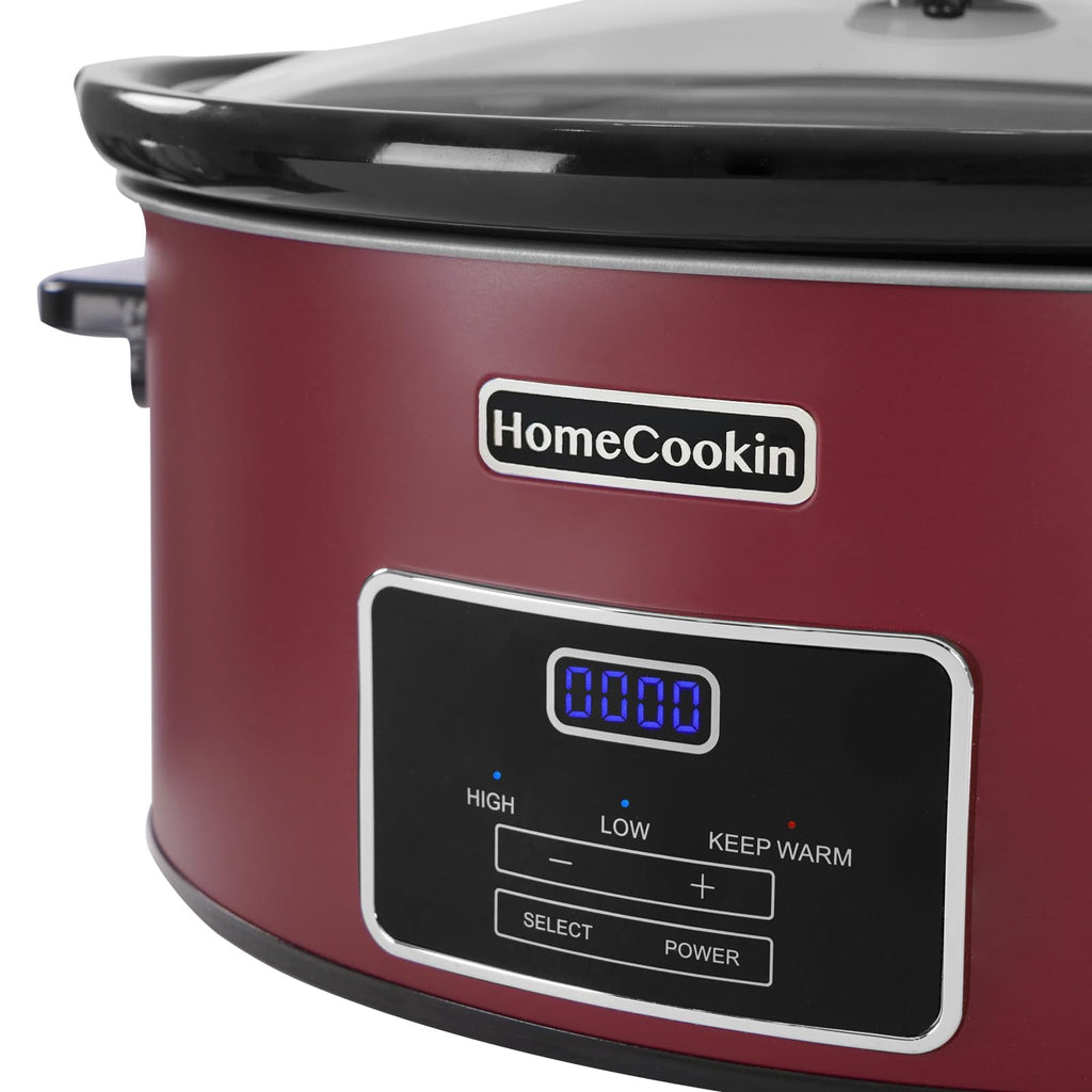 HOMECOOKIN 6 Quart Programmable Slow Cooker, Kitchen Appliances, Perfect Kitchen Small Appliance for Family Dinners, Red Stainless Steel