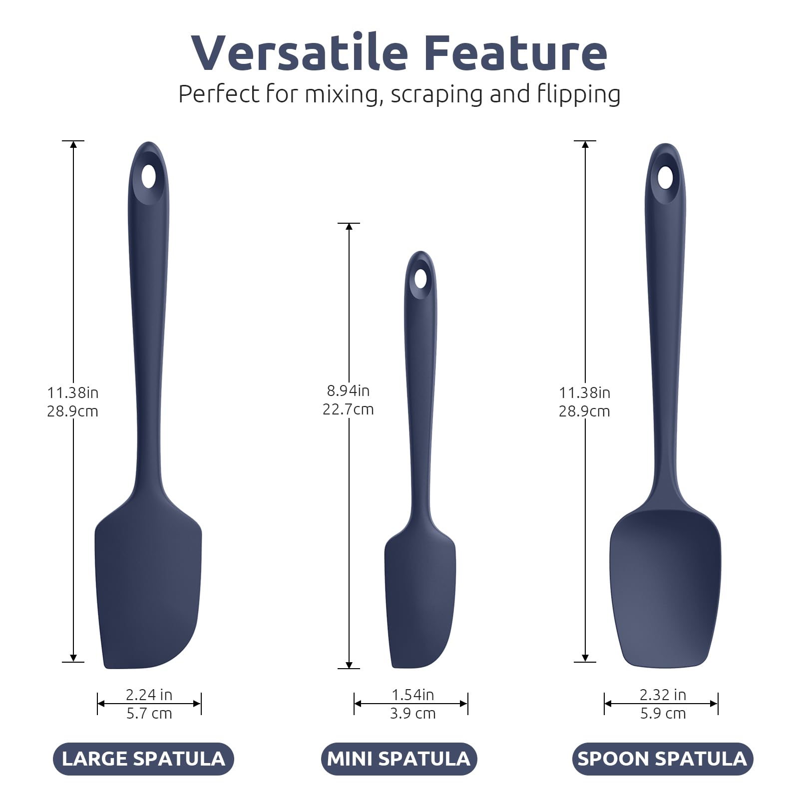 U-Taste Silicone Spatula Set, 600ºF High Heat Resistant, 3Pc, Midnight Blue