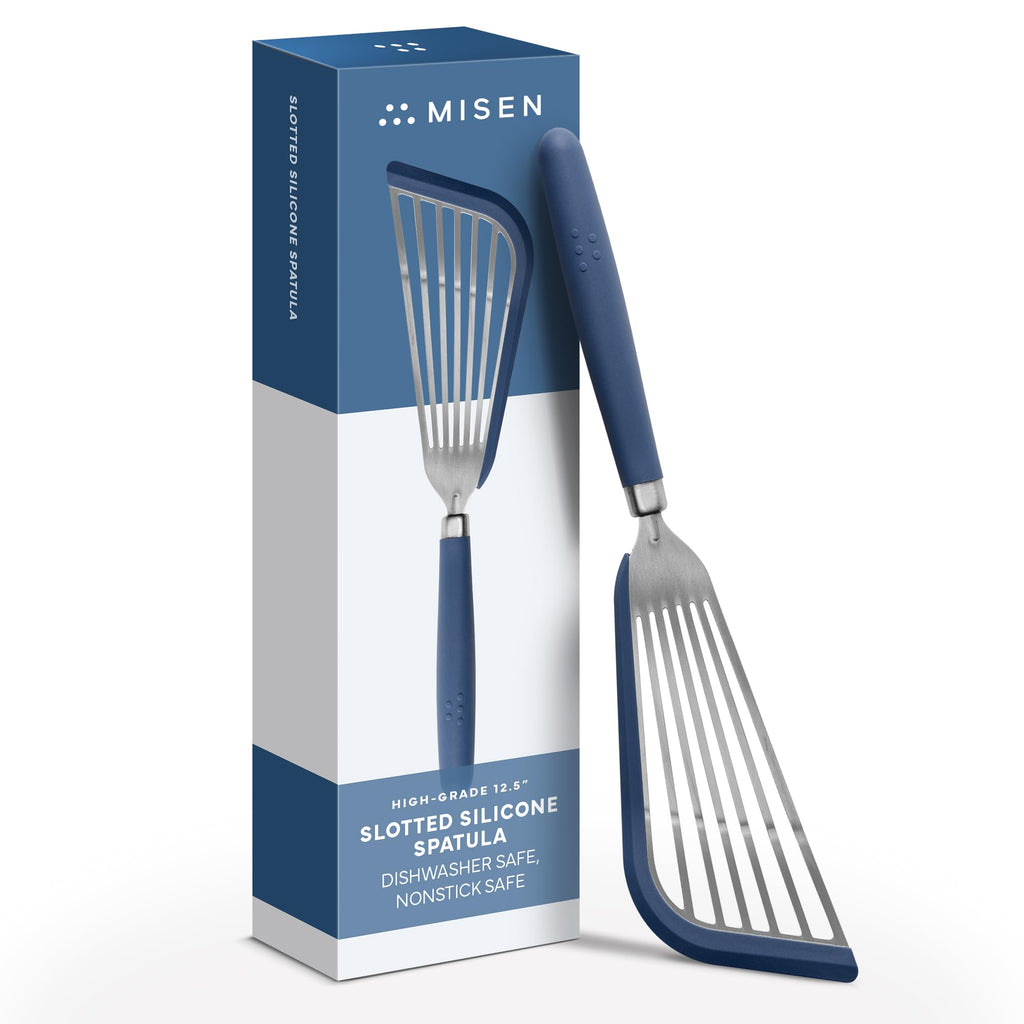 Misen Fish Silicone Spatula - Slotted Turner for Cooking - Perfect for Frying - Heat Resistant - Dishwasher Safe -1mm Thick Flexible Flipper - Soft Silicone Grip Handle for Easy Use