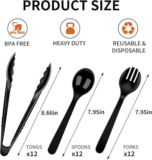 36PCS Disposable Serving Utensils Including Plastic Spoons, Tongs and Forks