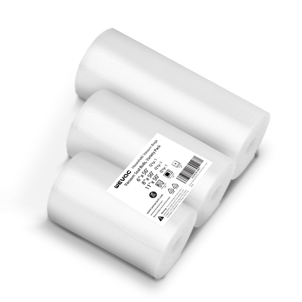 [2024 New] 6" x 50', 8" x 50' and 11" x 50' 3 Pack Rolls, Vacuum Sealer Rolls Bags for Food, Great for Food Storage, Sous Vide and Meal Prep, Wevac Lite