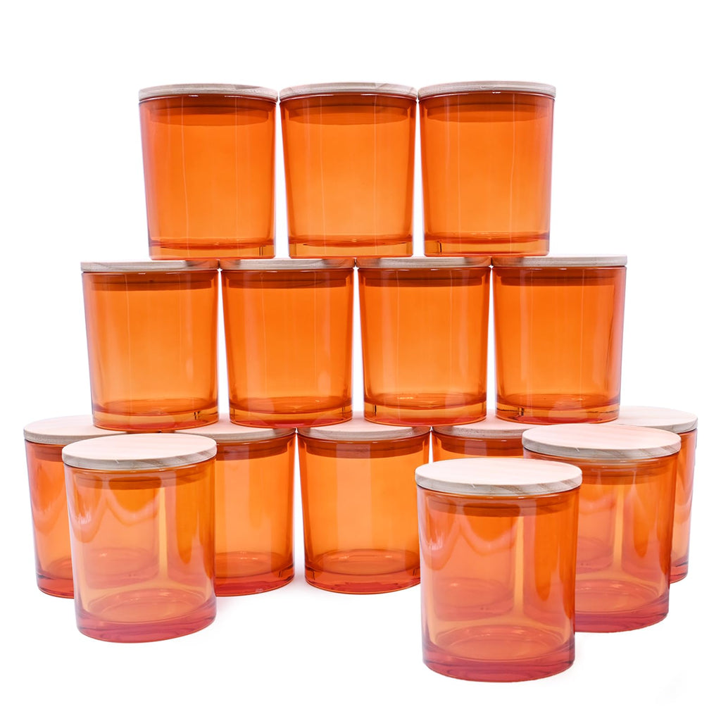 SHOWIN 10 OZ Thick Candle Jars for Making Candles 15 Pcs, Empty Jars with Wood Lids for Candle Making, Sample Container, Frosted Grey