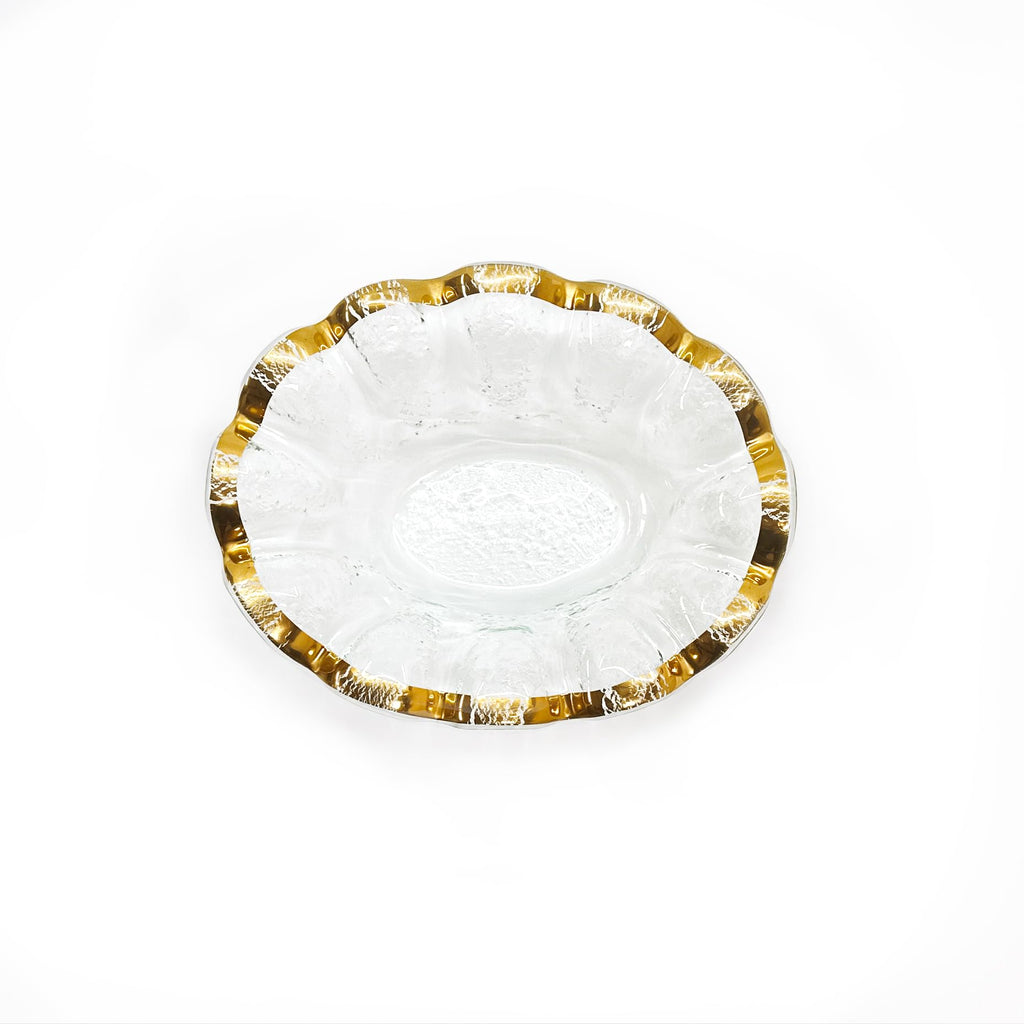 Annieglass Ruffle 8.25 x 6.5 Inch Dip Bowl with 24k Gold, Timeless Glass Tableware for all Occasions, Made in the USA