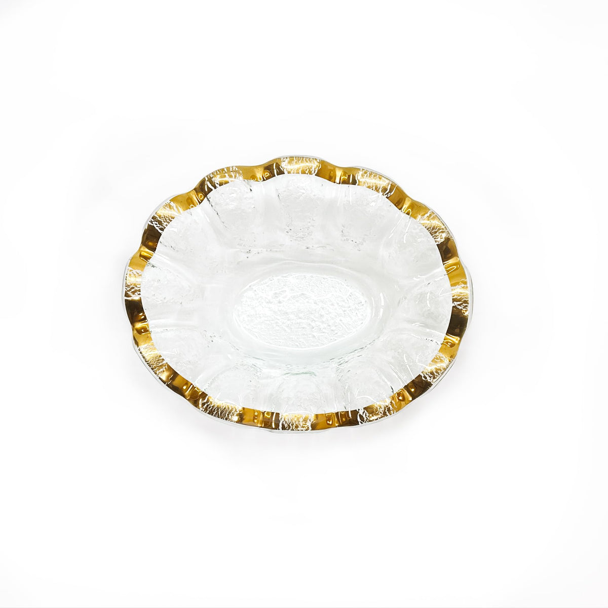 Annieglass Ruffle 8.25 x 6.5 Inch Dip Bowl with 24k Gold, Timeless Glass Tableware for all Occasions, Made in the USA