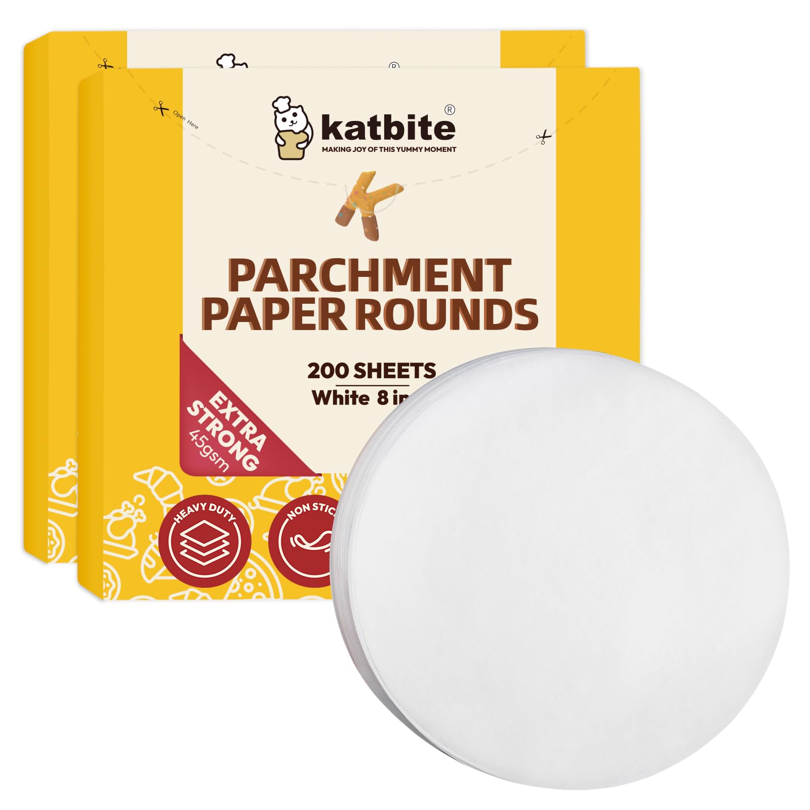 Katbite Unbleached Parchment Paper Rounds, Heavy Duty, White, 8 Inch 400Pcs