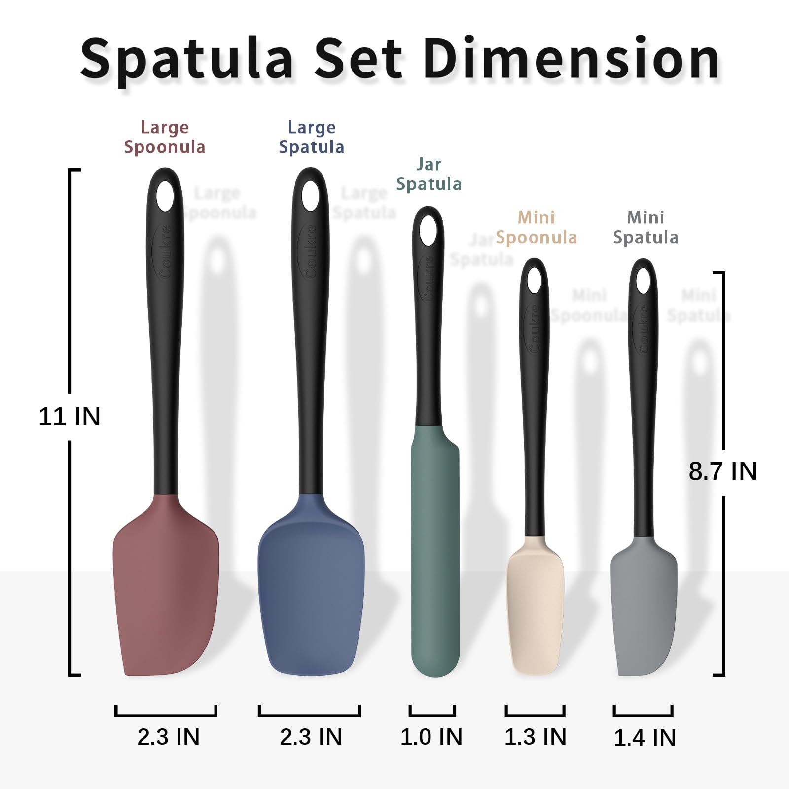 Coukre Silicone Spatula Set of 5,High Temperature Resistant, Food Grade Silicone, Dishwasher Safe, for Baking, Cooking (Colorful A Black)