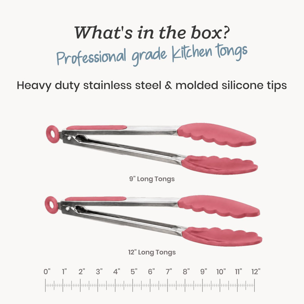 Starpack Get a Grip Silicone Kitchen Tongs (12 Inch) - LFGB Non Toxic, 600°F Heat Resistant, BPA-Free - Heavy-Duty Stainless Steel, Locking - Dishwasher Safe for Nonstick Cookware