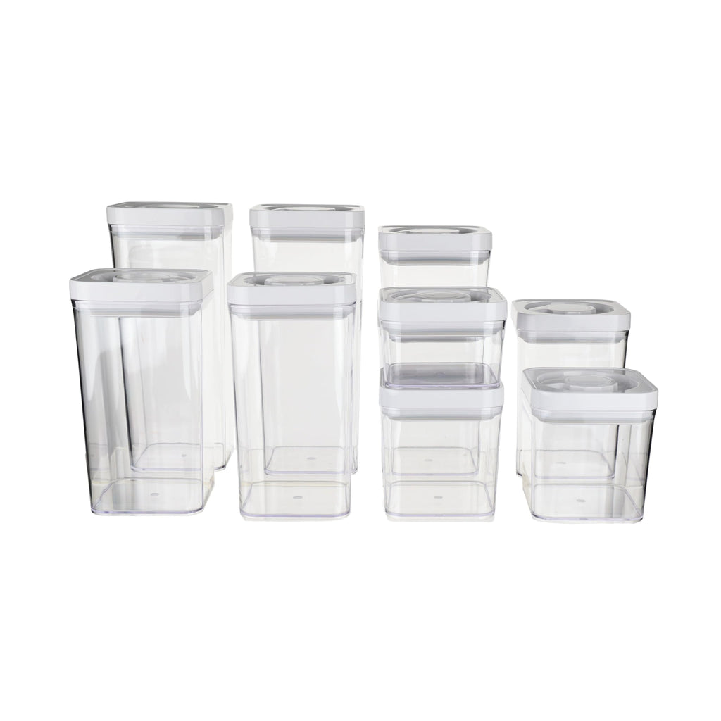 Amazon Basics Airtight Food Storage Containers, BPA Free, Dishwasher Safe, with Twist/Turn Lids, for Kitchen Pantry Organization, 10-Piece Square Set, Clear Plastic